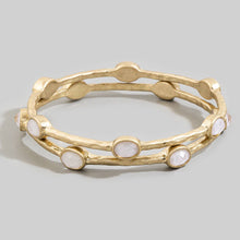 Oval Stone Station Hammered Bangle Set: WGBL