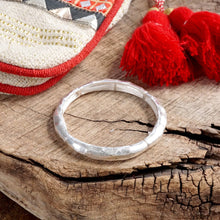 Boho Stretchy Minimalist Bangle Raw Textured Worn Gold and Silver tones: Worn Silver