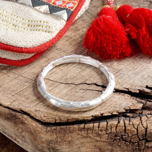 Boho Stretchy Minimalist Bangle Raw Textured Worn Gold and Silver tones: Worn Silver