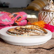 Gold-Tone Eternity Stretch Bangle – Pearls, Turquoise, or Crystals: Wide - Clear Crystals