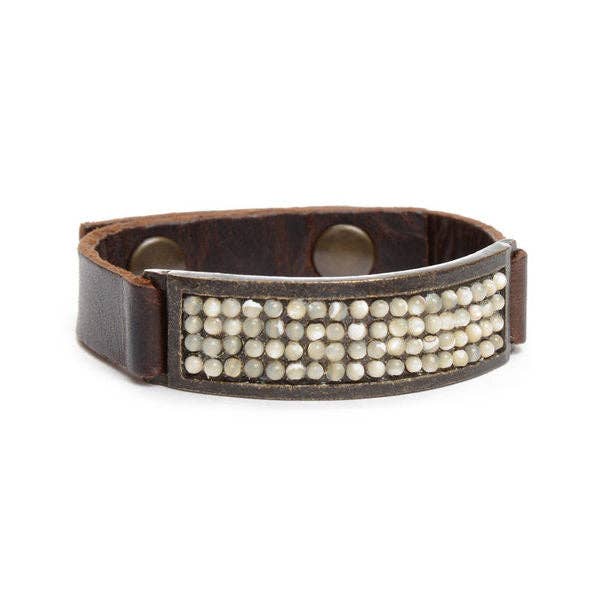 ID Leather Bracelet: Vintage Brown w African Turq