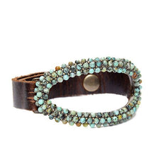 Open Horizontal Oval Leather Cuff: Vintage Brown w MOP