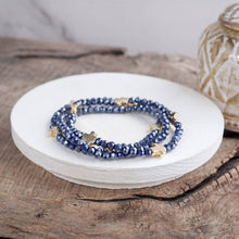 Mini Sideways Cross Bracelet stack Glass and gold metal beads: Multi-Colored