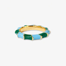 Paisley Twisted Coloblock Enamel Ring Green and Light Blue Wholesale- Size 7