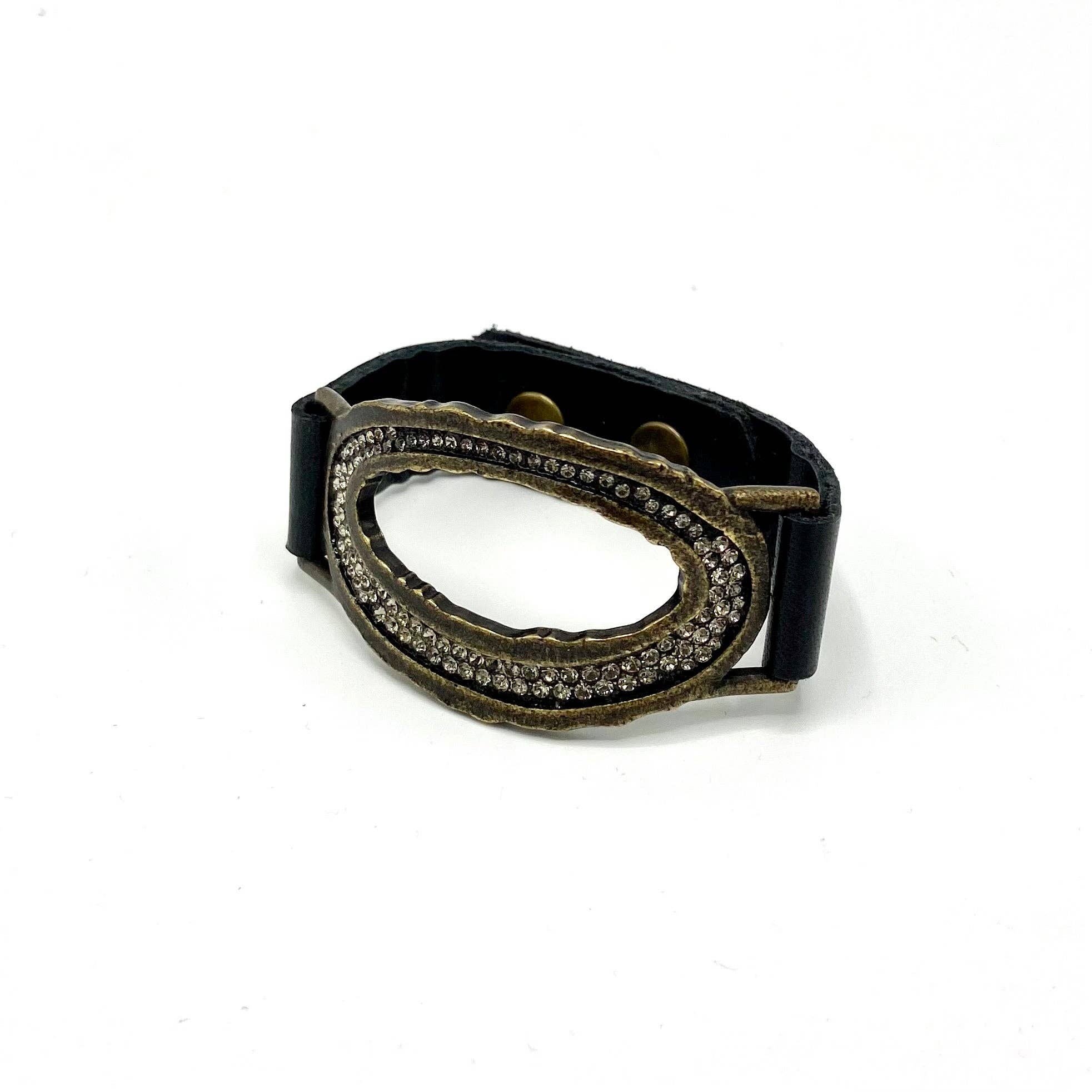 Live Edge Pave Open Center Oval Bracelet: Slate w Black Diamond