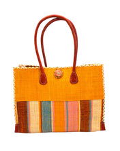 Zafran Two Tone Wide Stripe Straw Beach Bag: Medium / Coral Two Tone