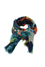 Tropical Forest Floral Print Scarf Wrap: Black & Wine