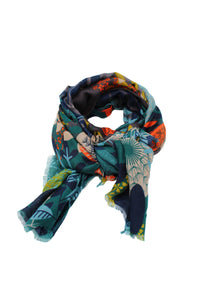 Tropical Forest Floral Print Scarf Wrap: Black & Wine