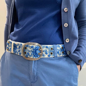 Forget-Me-Not Floral Embroidered Wool Belt: S