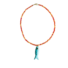 The Big Eye Fish Necklace: Pink Jade with Rose Quartz