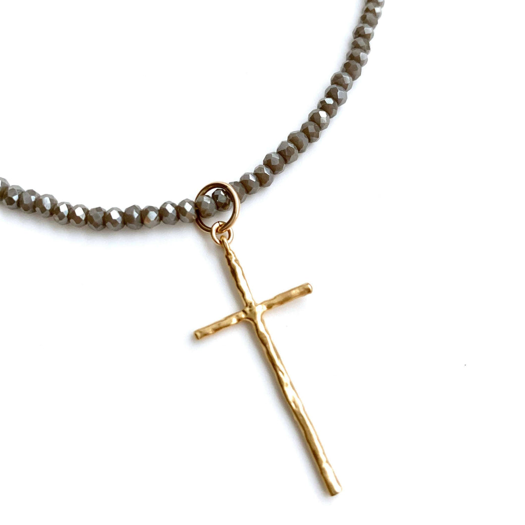 Prayer Cross on Pyrite Necklace in Gold