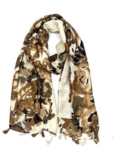 HH-222 Printed scarf with tassel: Beige