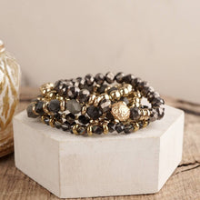 Beaded Bracelet Stack Set, Stretch Bracelet Stack, Layered Beaded Bracelets – Golden Drift: Gray