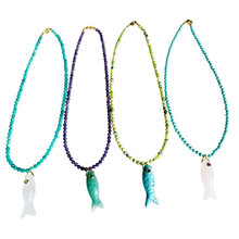 The Big Eye Fish Necklace: Aqua Jade with White Quartz Fish