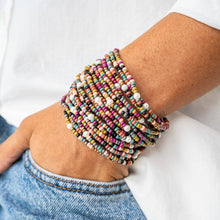 Sage Color Block Beaded 10 Strand Stretch Bracelets Jewel Tone Wholesale