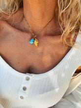 Gold shell delicate necklace with turquoise natural stone