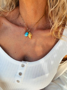 Gold shell delicate necklace with turquoise natural stone