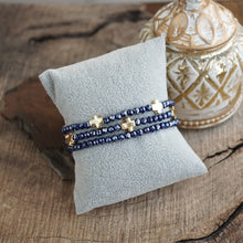Mini Sideways Cross Bracelet stack Glass and gold metal beads: Multi-Colored