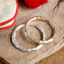 Boho Stretchy Minimalist Bangle Raw Textured Worn Gold and Silver tones: Worn Silver