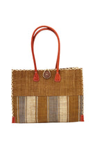 Zafran Two Tone Wide Stripe Straw Beach Bag: Medium / Coral Two Tone