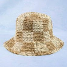 Straw Braided Checkered Bucket Hat: OL