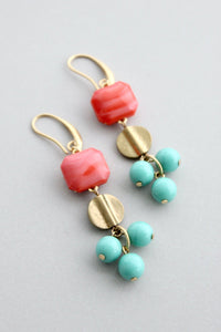 Salmon and Turquoise Dangle Earrings