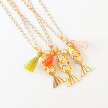 24K Gold Plated Fish Charm Necklace with Crystal Pearl: Green / 16"