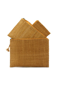 Set of 3 Nesting Zippered Straw Clutches Solid Colors: Natural / Solid