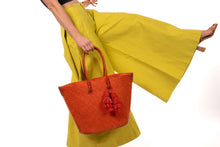 Santa Ynez Small Woven Straw Tote Bag with Tassel Charm: Cappuccino