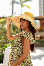 5" & 7" Wide Brim Two Tone Packable Straw Sun Hats: Black Two Tone / 7" Brim