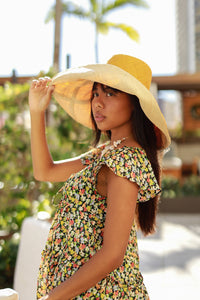 5" & 7" Wide Brim Two Tone Packable Straw Sun Hats: Black Two Tone / 7" Brim