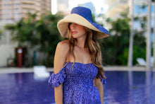 5" & 7" Wide Brim Two Tone Packable Straw Sun Hats: Black Two Tone / 7" Brim