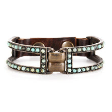 Double Sided Beaded Two Bar Bracelet: Vintage Brown w MOP