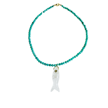 The Big Eye Fish Necklace: Aqua Jade with White Quartz Fish
