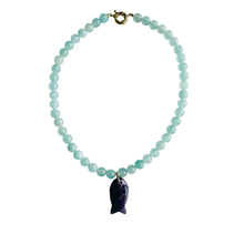 The Wando Fish Necklace: Blue Agate with White Quartz Fish