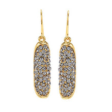 Folded Oval Crystal Drop Earrings in Gold Finish: Black Diamond