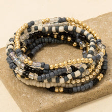 Assorted Blue Tones Seed Beaded Bracelet Set: MULTI