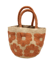Eva Embroidered Flower Crochet Straw Basket Handbag: Denim & Cappuccino
