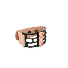 Open Rectangle Leather Bracelet: Gold metallic w mop