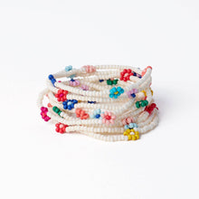 Sage Multi-Color Flower Beaded 10 Strand Stretch Bracelets Ivory  Wholesale