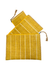 Amelia Set of 3 Pinstripe Nesting Raffia Straw Clutches: Blues