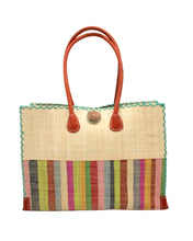 Zafran Two Tone Wide Stripe Straw Beach Bag: Medium / Coral Two Tone