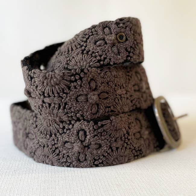 Midnight Oasis Embroidered Wool Belt: L