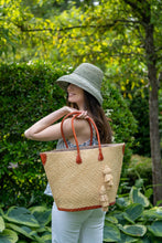 Santa Ynez Small Woven Straw Tote Bag with Tassel Charm: Cappuccino