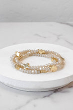 Mini Sideways Cross Bracelet stack Glass and gold metal beads: Teal Green