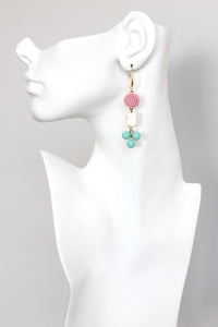 KYLE49 pink and turquoise flower earrings