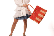 Zafran Two Tone Wide Stripe Straw Beach Bag: Small / Cappuccino Two Tone