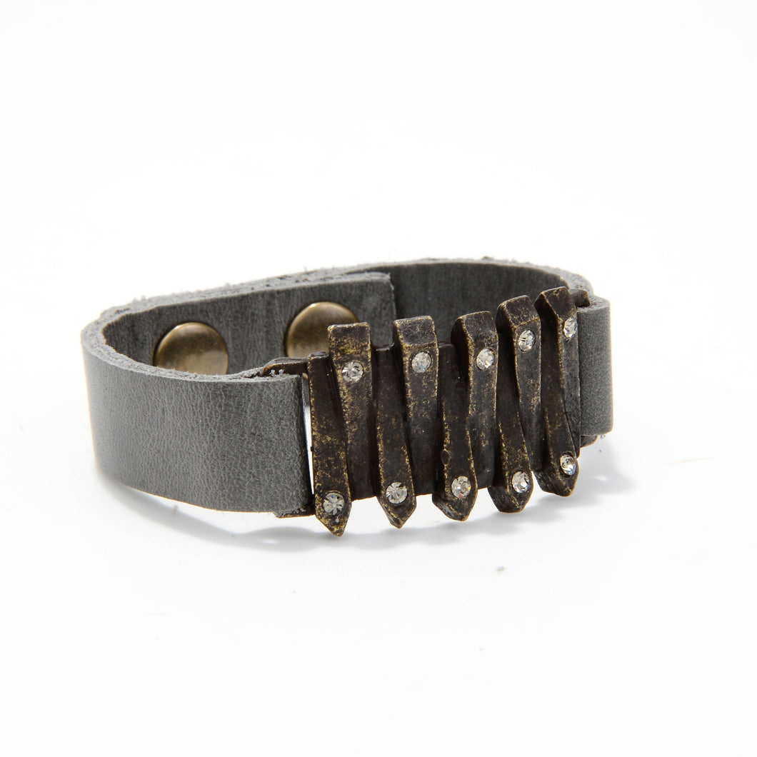 Interlocked Metal Bar Bracelet: Grey w Black Diamond