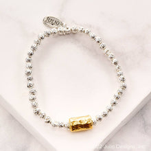 Bago Lava Nugget Bracelet with Hammered Barrel Bead Accent: 2-Tone
