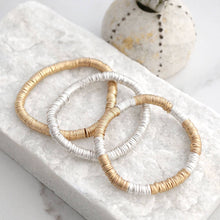Heishi Disc Boho beaded stretchy bracelet Silver Gold Shell: Gold and Aqua